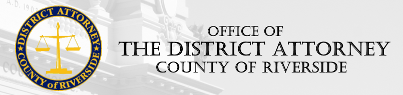 Logo of the Riverside County District Attorney's Office, featuring a scale symbol and the text 